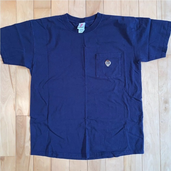 Vintage Looney Tunes Taz Blue Embroidered Pocket T Shirt Size XL 1999 90s Devil - Picture 1 of 5